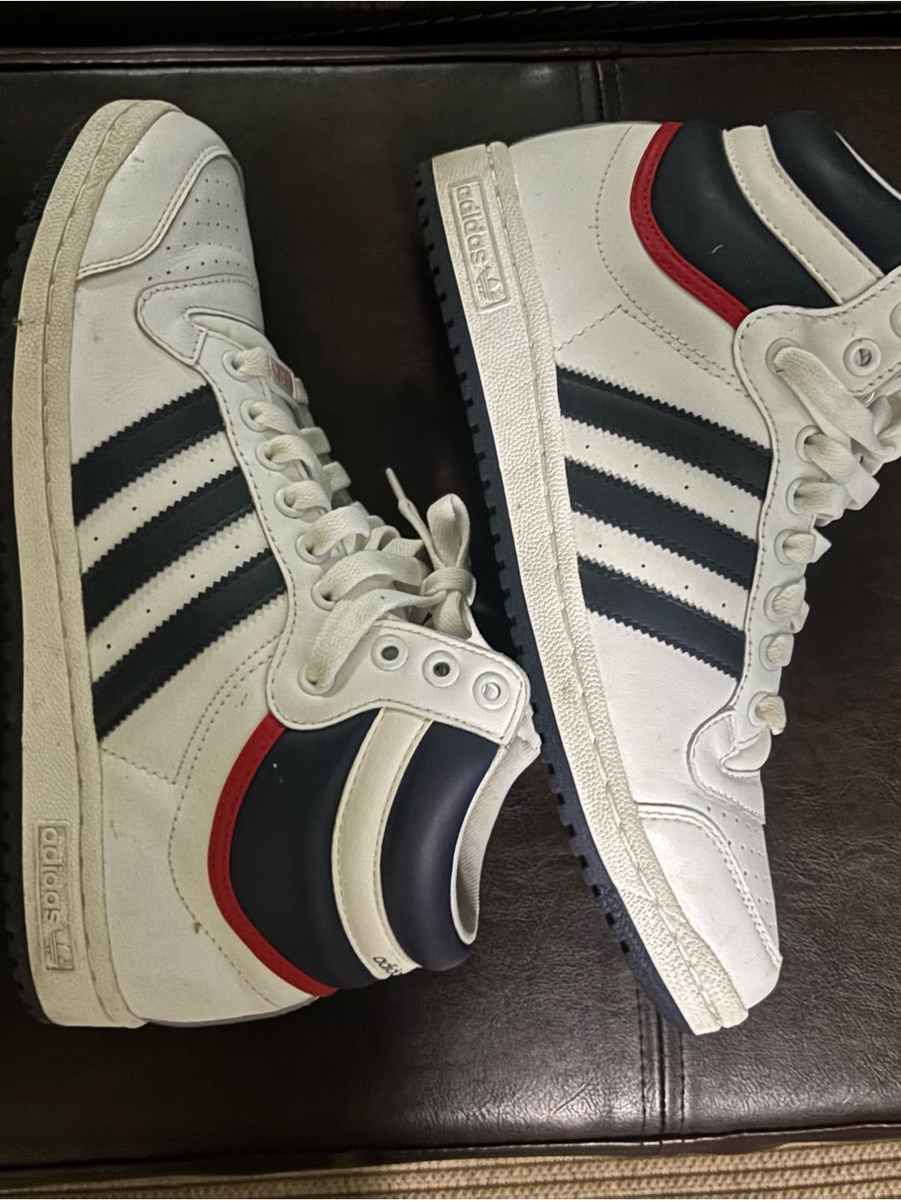 adidas Men’s White High-Top Sneakers with Black & Red Details